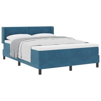 Cama Tipo Box Spring Manual Azul Oscuro 190 X 140 Cm Terciopelo Vidaxl