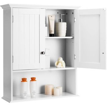 Armario De Baño De Pared, Armario De Madera Suspendido Con Puertas Y Estantes Costway 60 X 20 X 71 Cm