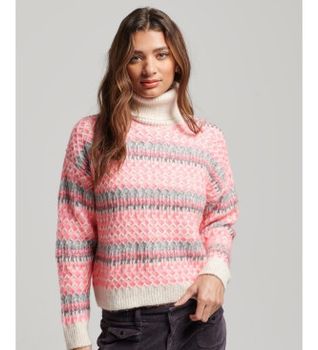 Superdry para mujer. W6110526A Jersey de punto corto con cuello vuelto rosa (M), Casual, Poliamida
