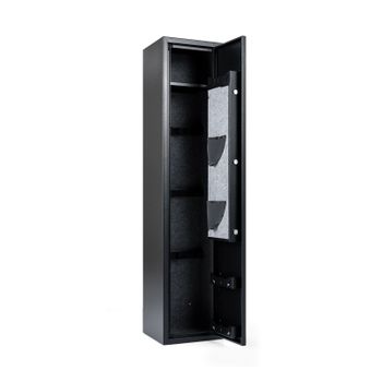 Costway Armario Delgado para Armas Negro de Acero Laminado en Frío Código 12 Dígitos Alarma Luz LED Capacidad 5 Fusiles 30 x 28 x 138 cm Negro