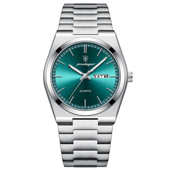 POEDAGAR-Reloj de pulsera de cuarzo para hombre, cronógrafo deportivo de lujo, resistente al agua, luminoso, con fecha y semana, de acero inoxidable
