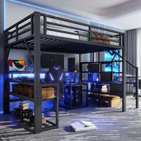 cama alta de 140 x 200 cm con escritorio integrado estructura metalica y luz led