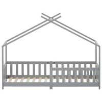 cama infantil cabina 90x200cm de madera maciza con proteccion contra caidas y somier de laminas gris