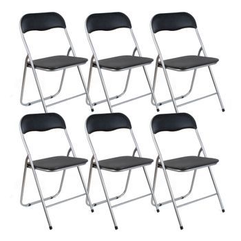 Pack De 6 Sillas Plegables Acolchadas - Asiento Auxiliar Para El Hogar - Ideal Para Cocina, Comedor, Salón, Dormitorio - 44 X 46 X 79 Cm (negro)