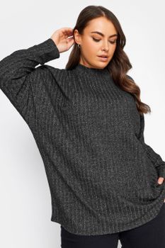 Yours Jersey Acanalado Gris Antracita Cuello Perkins, Mujer Curvy Y Tallas Grandes, Yours