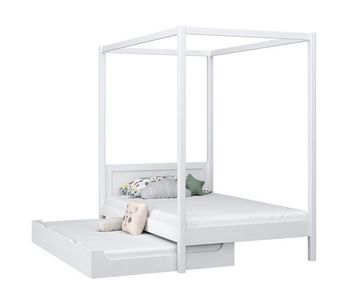 Cama individual de madera con dosel y cajón para colchón n02 blanco