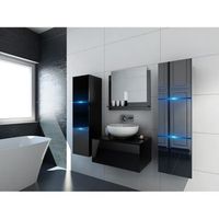 conjunto de muebles de bano negro coleccion owl 2 columnas mueble bajo lavabo espejo