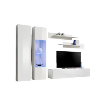 Mueble Para Tv Fly A5 Diseño, Color Blanco Brillante + Led. Mueble Colgante Moderno Y A La Moda Para Tu Sala De Estar.