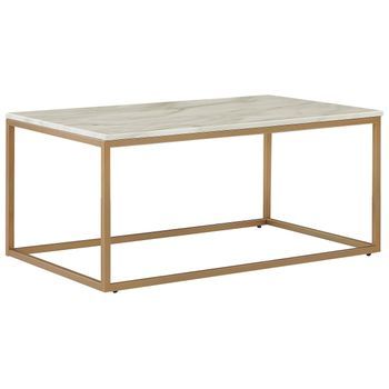 Mesa De Centro Efecto Mármol Beige Dorado 100 X 60 Cm Base De Metal Dorris