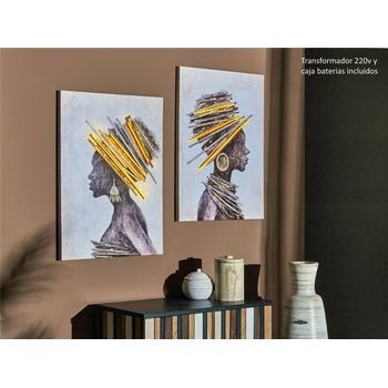 Lienzo Impr. Africanas 50% Oleo Leds S/2 60x3x80cm