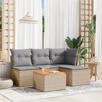Conjunto De Sofás Jardín Con Cojines 5 Uds | Mueble Jardin Mesa Y Sillas Ratán Sintético Beige Cfw636438