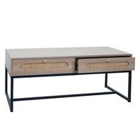 mesa de centro mesa auxiliar con dos cajones ratan kubu madera melamina aspecto roble 040008450