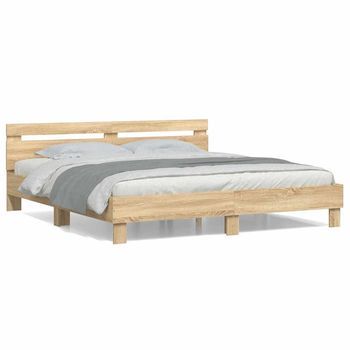 Cama Matrimonial | Cama Para Adulto | Cama Con Cabecero Madera De Ingeniería Roble Sonoma 180x200 Cm