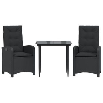 Set Comedor De Jardín 3 Pzas Con Cojines Ratán Sintético Negro Cfw173209