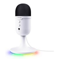 microfono trust yunix usb cardioide compacto rgb mute salida auriculares blanco