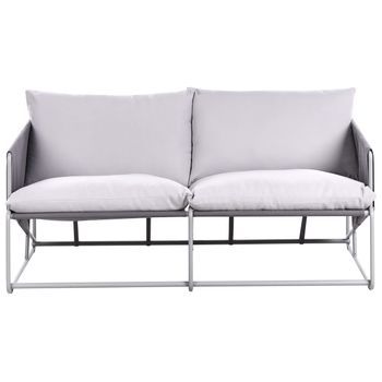 Sofá 2 Plazas De Jardín Bajo De Metal Con Cojines De Asiento Y Respaldo Muebles De Exterior Interior Jardín Con Reposabrazos Gris Ponte