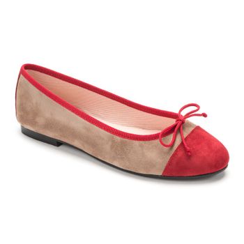 Bailarina plana en ante beige oscuro y rojo - Modelo Afrodita.