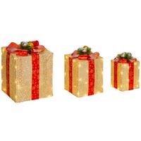 outsunny juego de 3 cajas de regalo navidad con 58 led blanco calido adornos luminosos para el arbol de navidad dorado   aosom espana