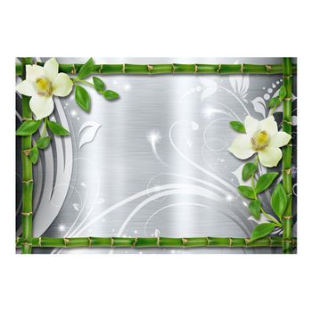 Papel Pintado 3d - Bambú Y Dos Orquídeas (300x210 Cm)