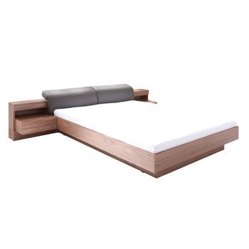Cama 160x200 Renato Color Nogal Con Somier Y Mesitas De Noche Con Led Integrados.
