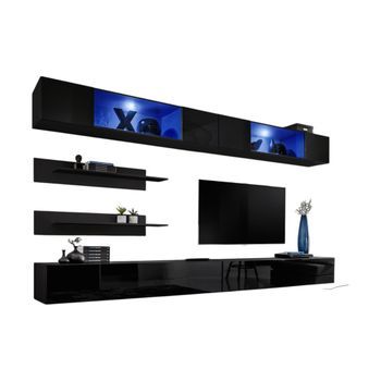 Conjunto De Muebles Colgantes Con Leds De Color Negro. Colección Fly.