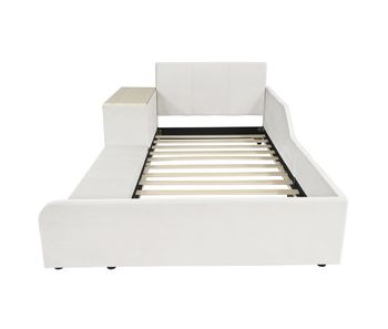 Cama individual tapizada 90x200 - escritorio y taburete, cabecero suave, somier de madera - blanco