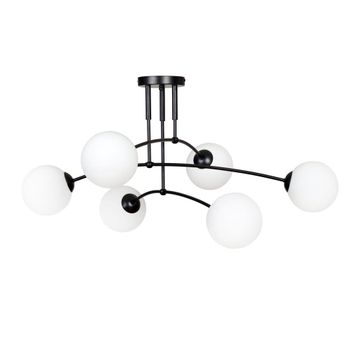 Plafón de techo estilo minimalista negro con 6 esferas de cristal