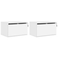 juego de 2 mesitas de noche de pared con luces led y cajon en madera de ingenieria blanca dec036123