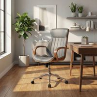 silla de oficina giratoria regulable en simil cuero nogalgris