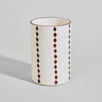 bote para utensilios de gres beige y berenjena