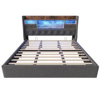 cama hidraulica 180x200 cm - con almacenamiento cabecero led 4 puertos usbtype-c gris