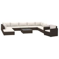 set muebles de jardn 11 piezas con cojines ratn sinttico marrn
