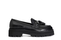 mocasin de piel para mujer con bocado y borlas black 40