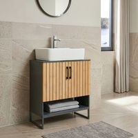 mueble bajo lavabo svanes con 2 compartimentos cerrados 70x60x30cm gris oscuronatural encasa