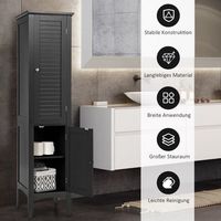 mueble de bano con 5 compartimentos y 2 puertas de lamas y estantes y dispositivo antivuelco armario alto estrecho negro