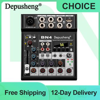 Mezclador de audio Depusheng BN4 profesional de 5 canales, consola de mezclas para DJ con tarjeta de sonido, alimentación phantom de 48V, Bluetooth para PC, para grabación.