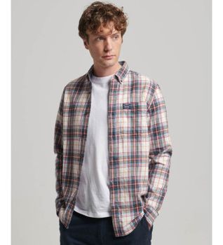Superdry para hombre. M4010727A Camisa de leñador de algodón orgánico a cuadros beige (S), Casual, Manga larga, Sostenible