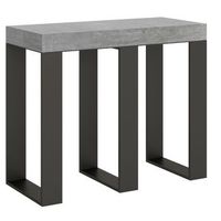 consola extensible gris hormigon con patas de metal antracita 8 plazas de 40 a 196 cm sivy