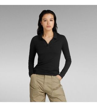 G-Star para mujer. D24513-D527-6484 Polo Ribbed slim negro (M), Casual, Manga larga, Algodón Orgánico, Sostenible