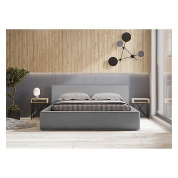 Lit Coffre Denali – Gris Arena Rizado – 180x200 Cm – Tela Terciopelo Suave – Somier Elevable – Almacenamiento Integrado