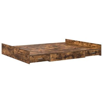 Cama Con Almacenamiento Con Cabecera Roble Ahumado 140 X 190 Cm