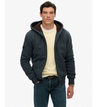 Superdry para hombre. M2014502A Sudadera Borg Lined gris oscuro (S), Casual, Algodón, Manga larga