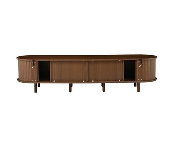 Mueble tv ovalado 170x40x40 cm - con 2 cajones de ratán y 2 puertas correderas - nogal oscuro
