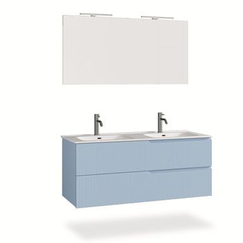 Mueble de baño de 5 piezas con doble bañera en mdf azul tiffany