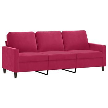 Sofá De 3 Plazas De Terciopelo Rojo Tinto 180 Cm Vidaxl
