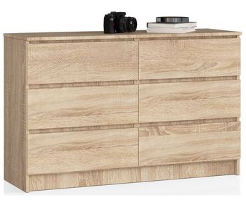 Cómoda akord k140 roble sonoma 138 cm 6 cajones frente en color roble sonoma 138x40x77 cm