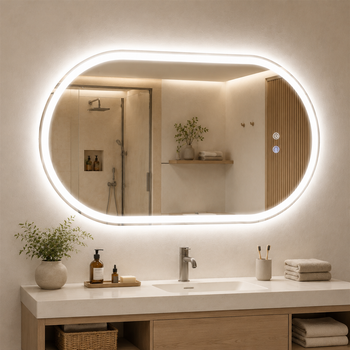 Espejo De Baño Ovalado Iluminación Led 50x80 Cm Pared Táctil Antivaho Ip44 Regulable 3000k-6500k Zmh