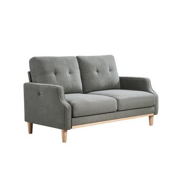 Sofá De Dos Plazas Con Puerto Usb, Patas De Madera, Cojines Gruesos, Color Gris.