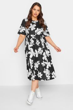 Limited Collection Vestido Negro De Flores Blancas, Mujer Curvy Y Tallas Grandes, Limited Collection