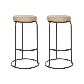 Conjunto De 2 Sillas De Bar De Piel Sintética Patas De Acero Negro Sin Reposabrazos Tapas De Patas Taburetes Comedor Beige Milroy